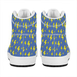 Blue And Yellow Lightning Pattern Print High Top Leather Sneakers