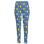 Blue And Yellow Lightning Pattern Print High-Waisted Pocket Leggings