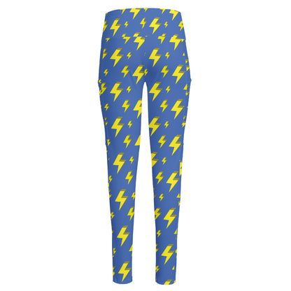Blue And Yellow Lightning Pattern Print High-Waisted Pocket Leggings