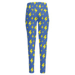 Blue And Yellow Lightning Pattern Print High-Waisted Pocket Leggings