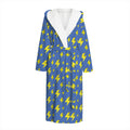 Blue And Yellow Lightning Pattern Print Hooded Bathrobe