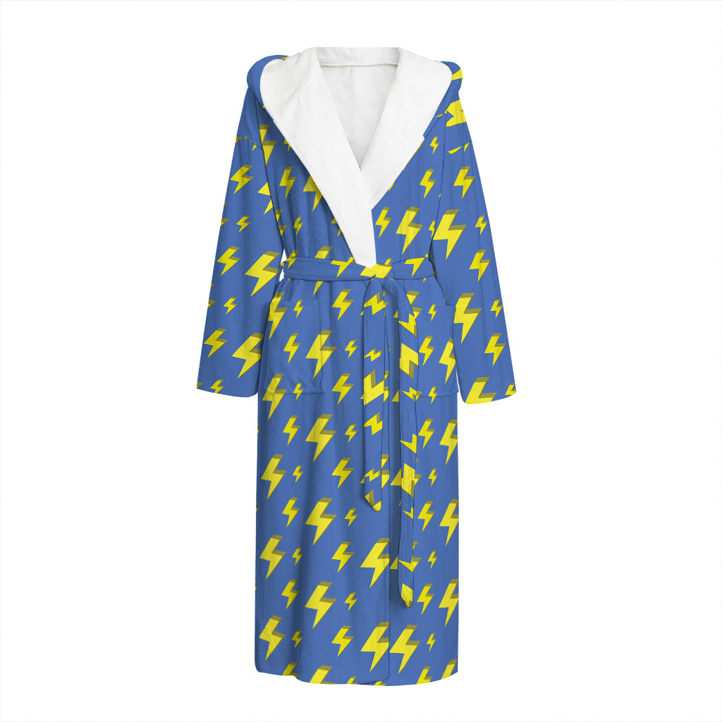 Blue And Yellow Lightning Pattern Print Hooded Bathrobe