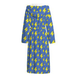 Blue And Yellow Lightning Pattern Print Hooded Bathrobe