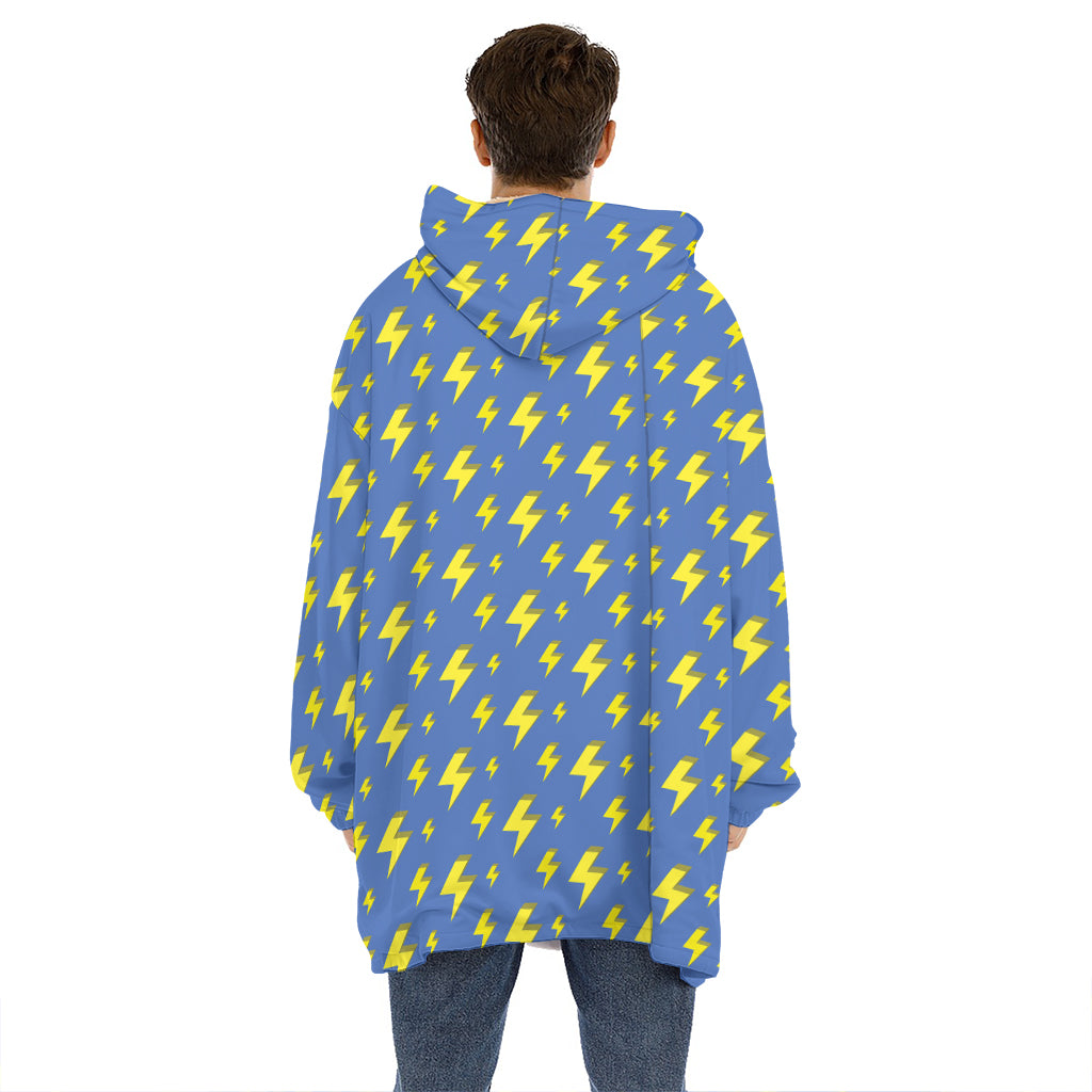 Blue And Yellow Lightning Pattern Print Hoodie Blanket