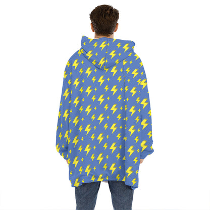 Blue And Yellow Lightning Pattern Print Hoodie Blanket