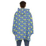 Blue And Yellow Lightning Pattern Print Hoodie Blanket