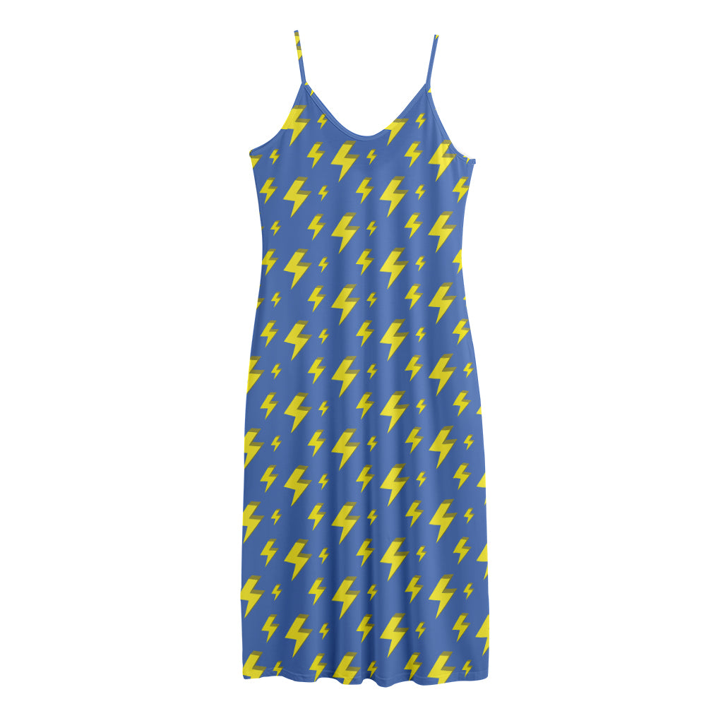 Blue And Yellow Lightning Pattern Print Jersey Midi Cami Dress