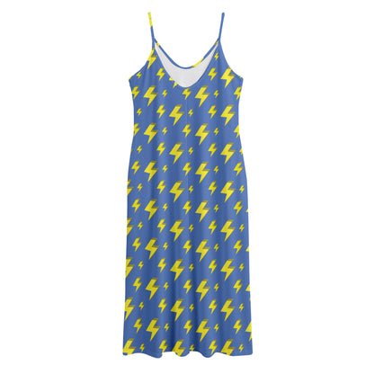 Blue And Yellow Lightning Pattern Print Jersey Midi Cami Dress
