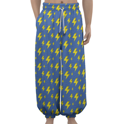 Blue And Yellow Lightning Pattern Print Lantern Pants