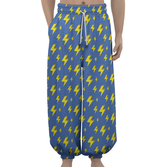 Blue And Yellow Lightning Pattern Print Lantern Pants
