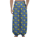 Blue And Yellow Lightning Pattern Print Lantern Pants
