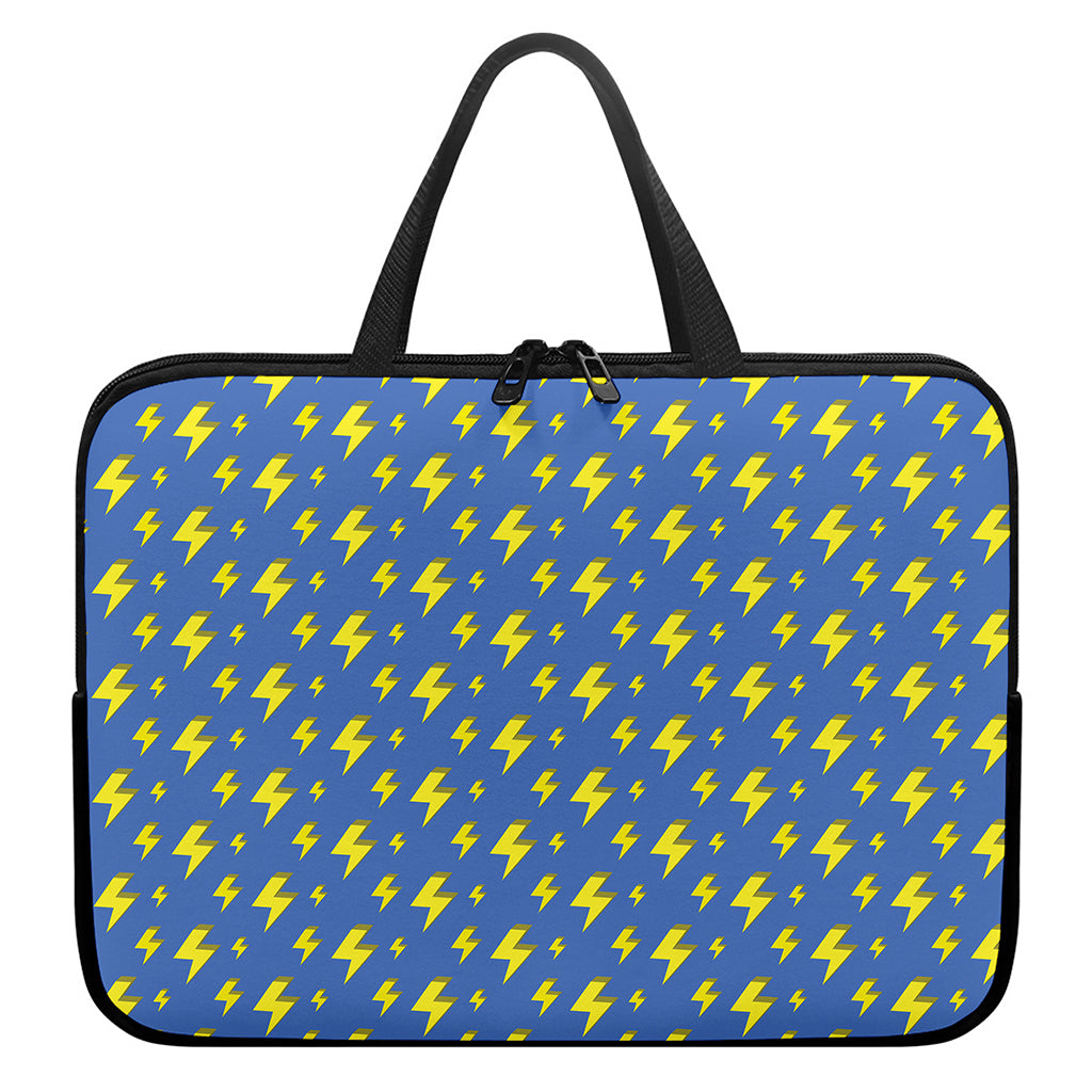 Blue And Yellow Lightning Pattern Print Laptop Sleeve With Handle