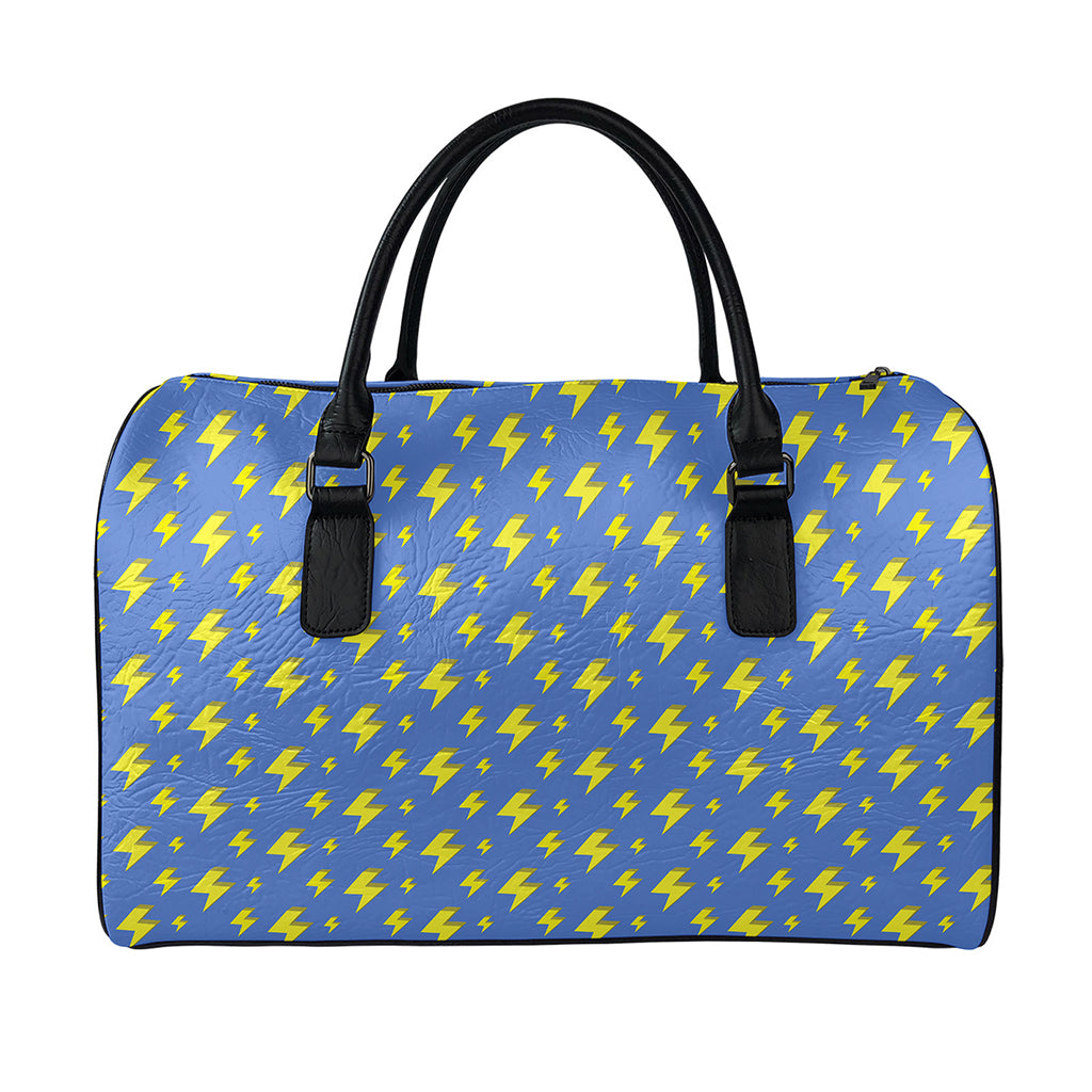 Blue And Yellow Lightning Pattern Print Leather Duffle Bag