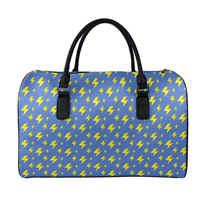 Blue And Yellow Lightning Pattern Print Leather Duffle Bag