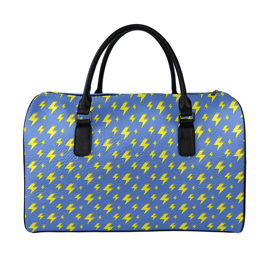 Blue And Yellow Lightning Pattern Print Leather Duffle Bag