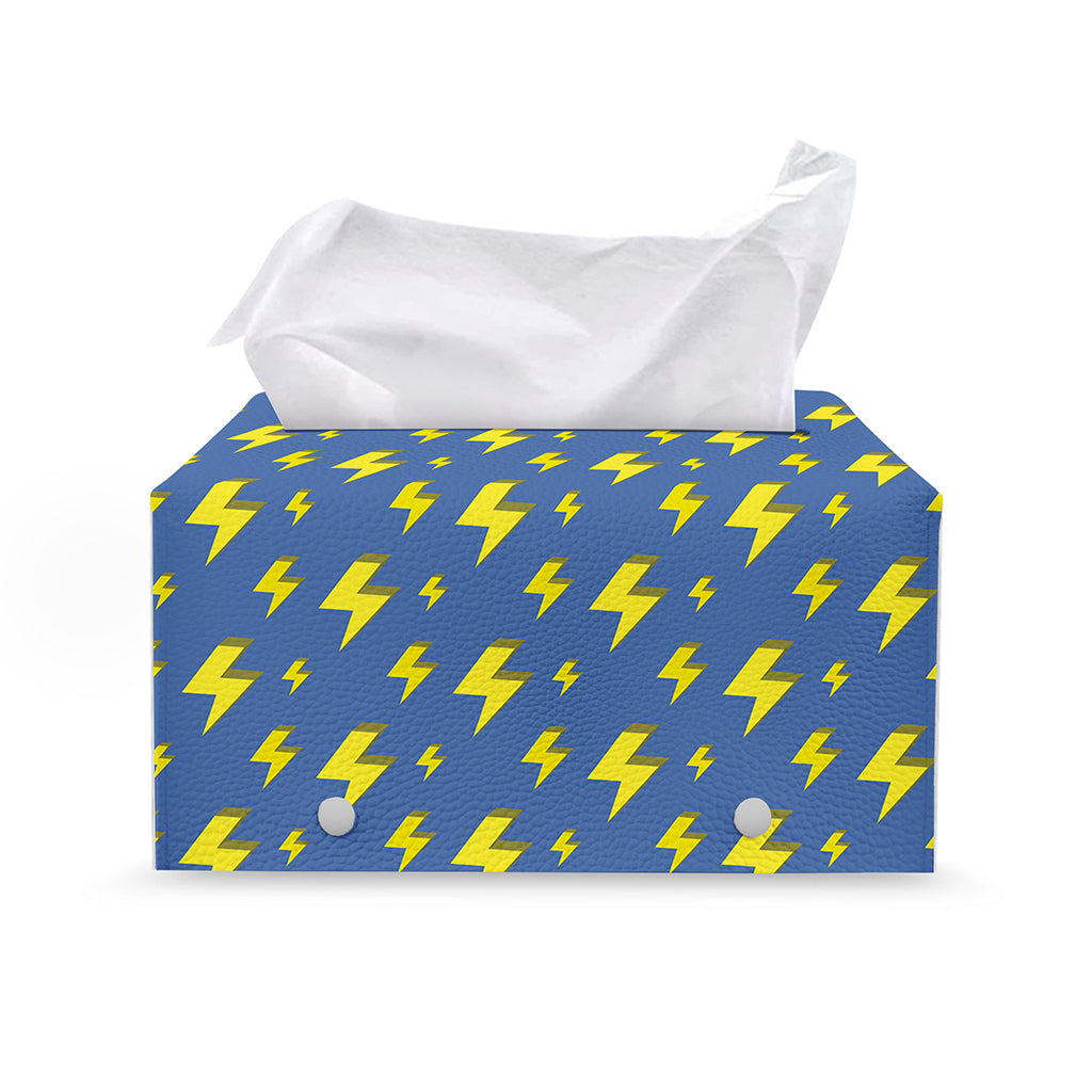 Blue And Yellow Lightning Pattern Print Leather Tissue Box Cover
