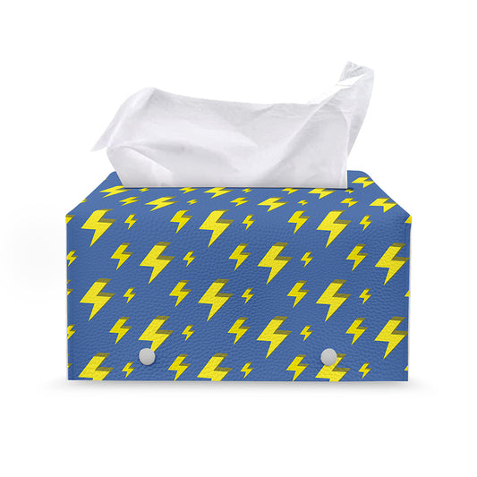 Blue And Yellow Lightning Pattern Print Leather Tissue Box Cover