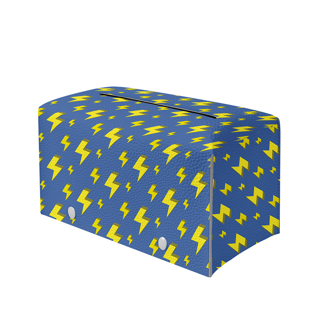 Blue And Yellow Lightning Pattern Print Leather Tissue Box Cover