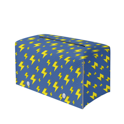 Blue And Yellow Lightning Pattern Print Leather Tissue Box Cover