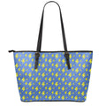 Blue And Yellow Lightning Pattern Print Leather Tote Bag With Zipper