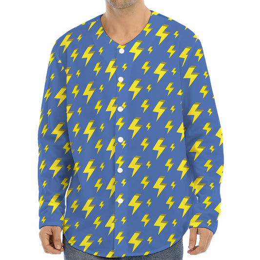 Blue And Yellow Lightning Pattern Print Long Sleeve Baseball Jersey