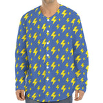 Blue And Yellow Lightning Pattern Print Long Sleeve Baseball Jersey