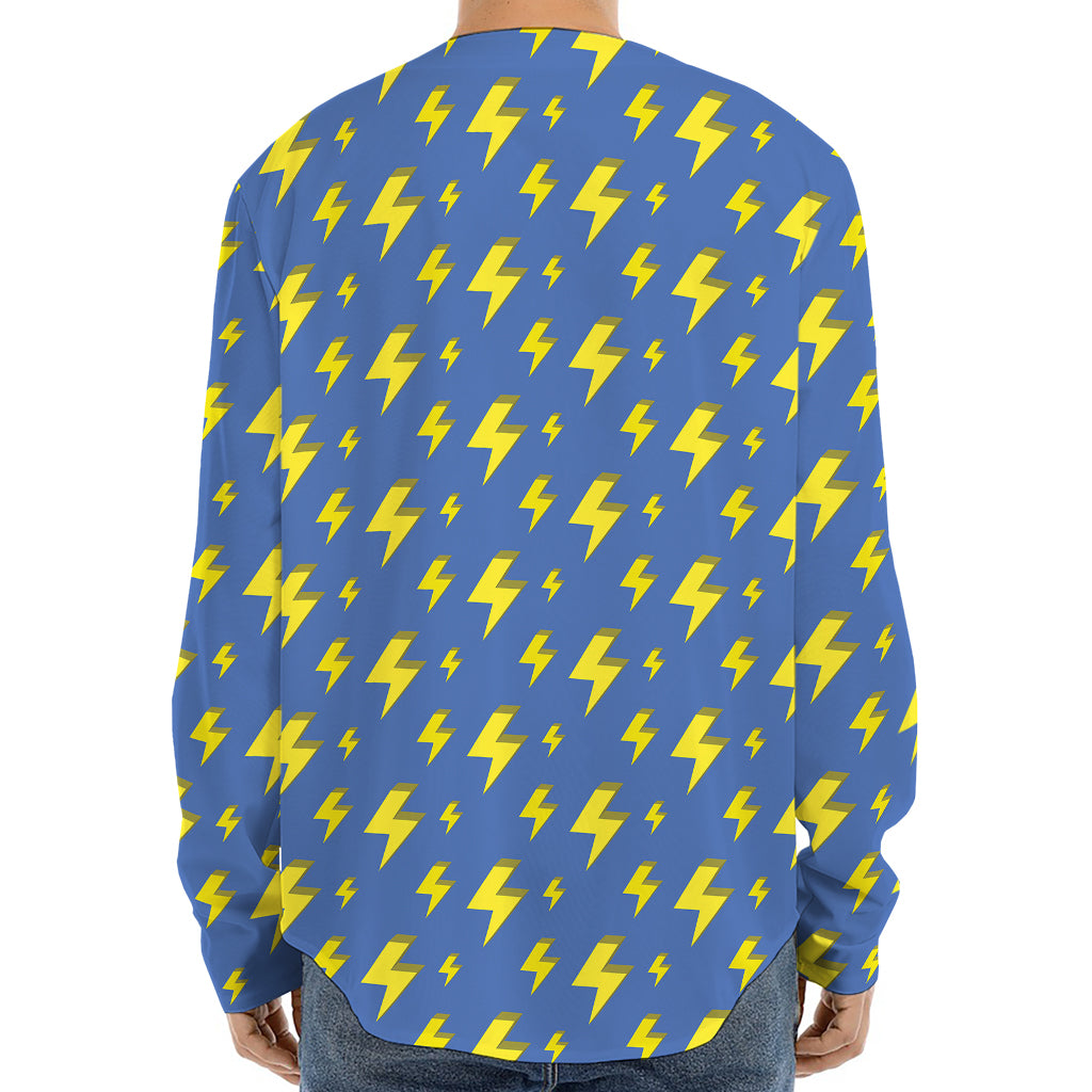 Blue And Yellow Lightning Pattern Print Long Sleeve Baseball Jersey