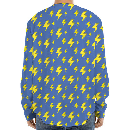 Blue And Yellow Lightning Pattern Print Long Sleeve Baseball Jersey