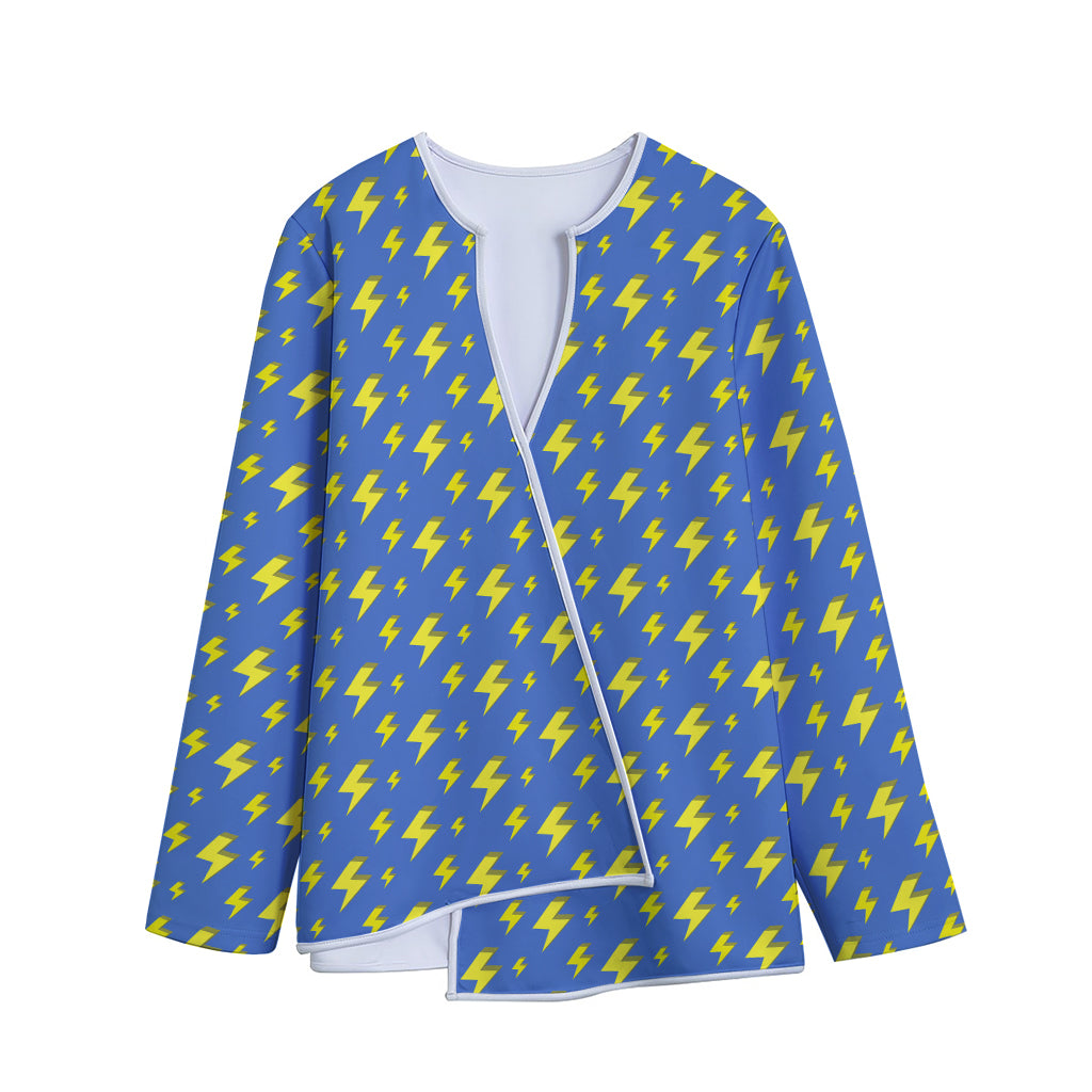 Blue And Yellow Lightning Pattern Print Long Sleeve Short Coat