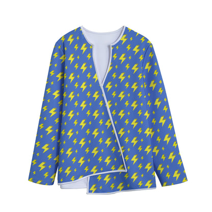 Blue And Yellow Lightning Pattern Print Long Sleeve Short Coat