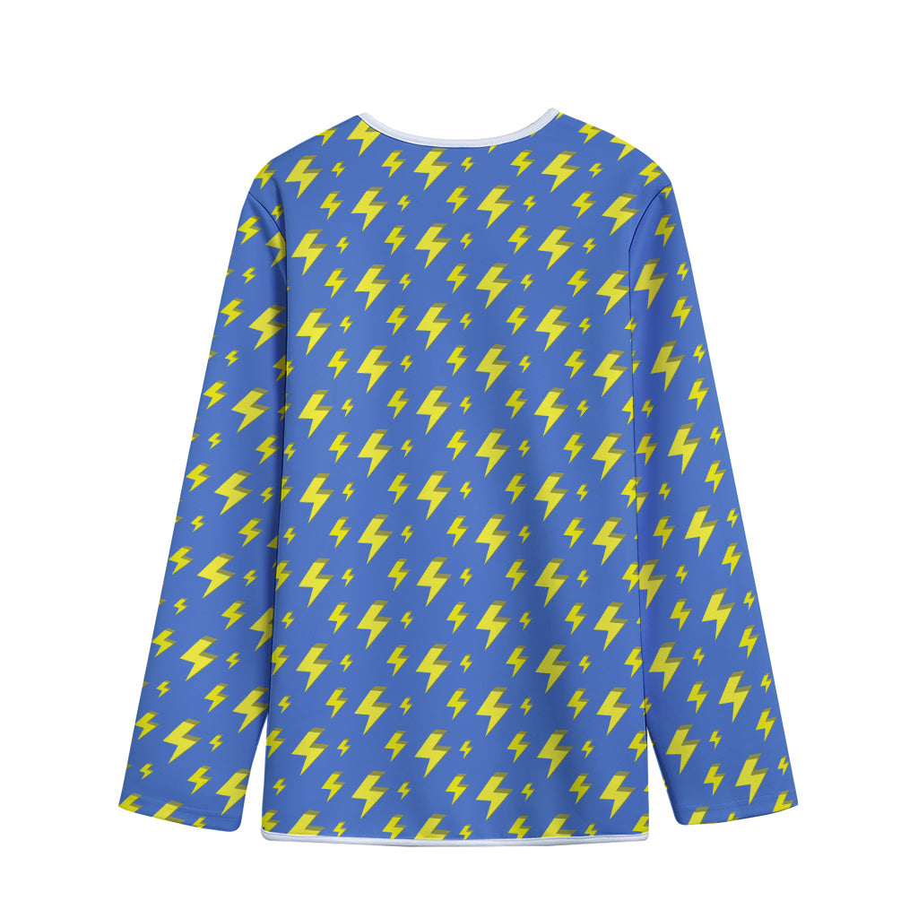 Blue And Yellow Lightning Pattern Print Long Sleeve Short Coat
