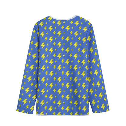 Blue And Yellow Lightning Pattern Print Long Sleeve Short Coat