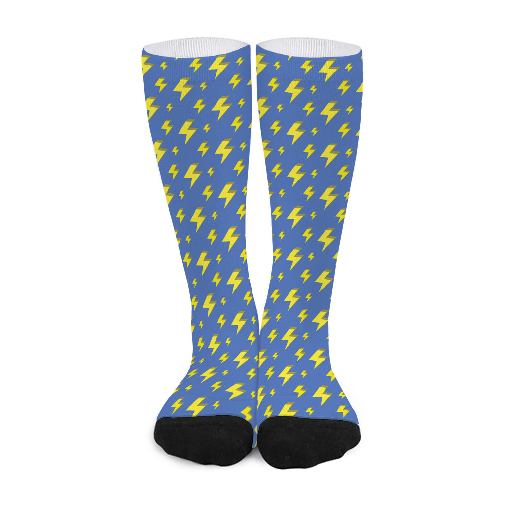 Blue And Yellow Lightning Pattern Print Long Socks