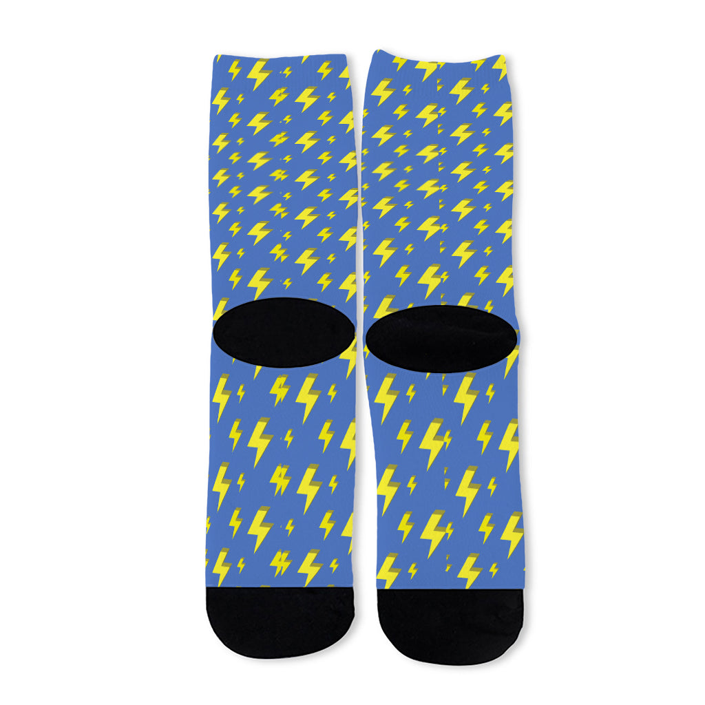 Blue And Yellow Lightning Pattern Print Long Socks
