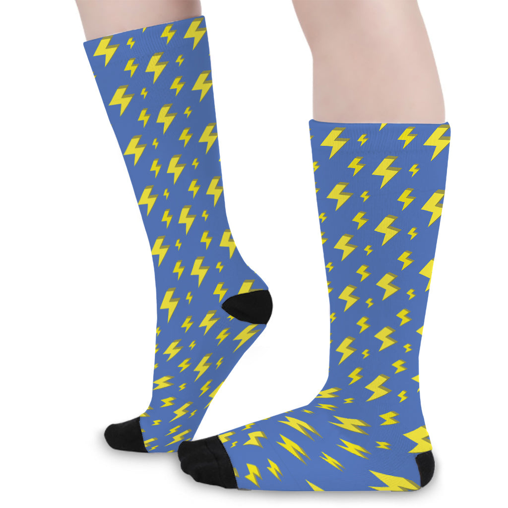 Blue And Yellow Lightning Pattern Print Long Socks