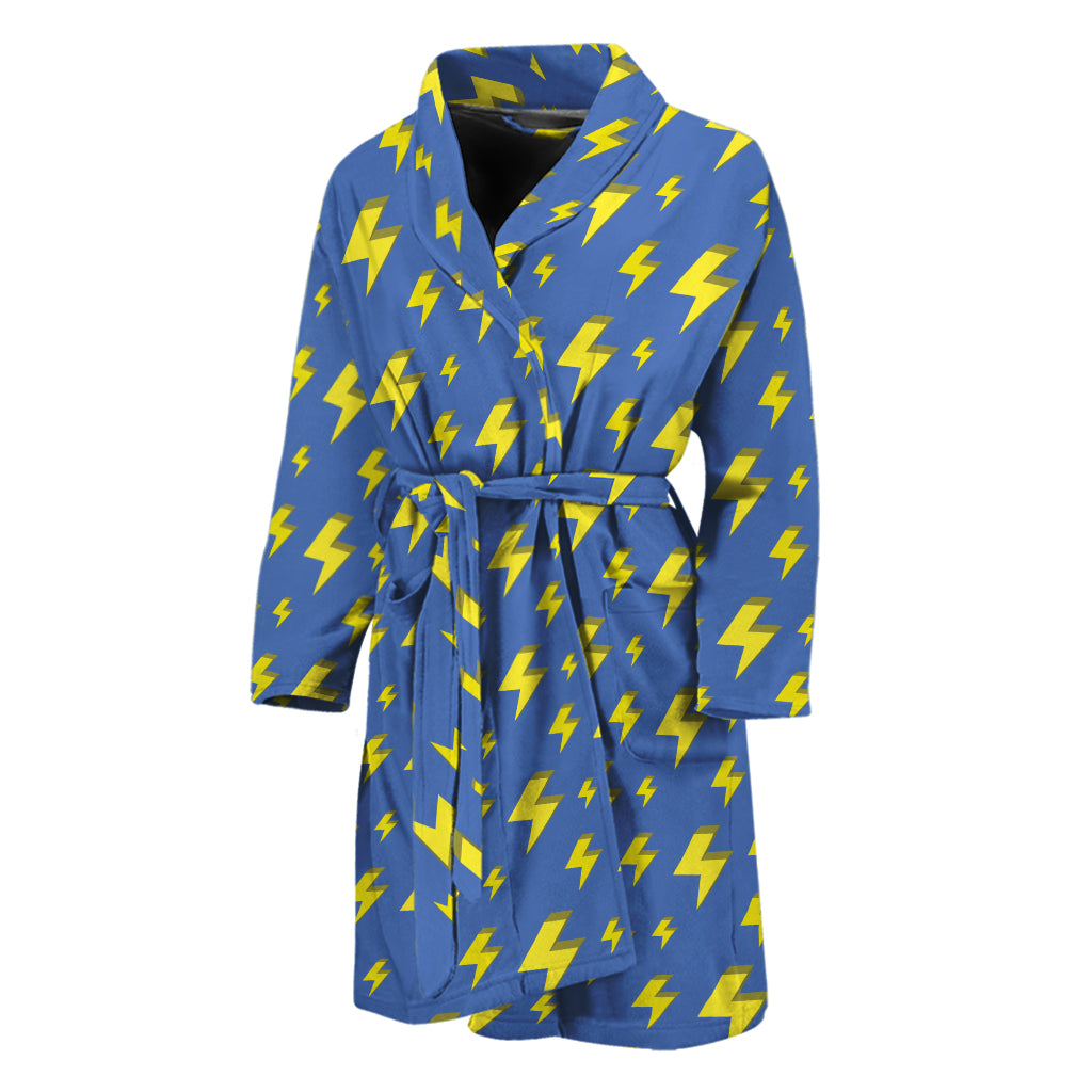 Blue And Yellow Lightning Pattern Print Men's Bathrobe