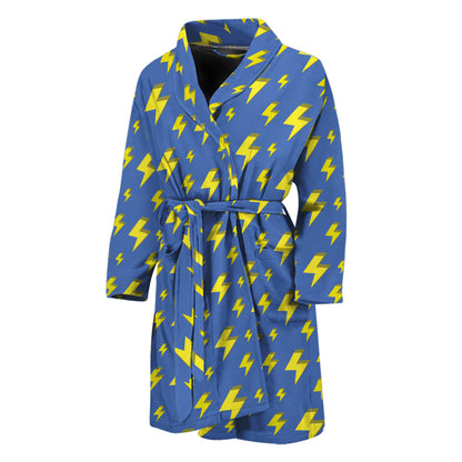Blue And Yellow Lightning Pattern Print Men's Bathrobe