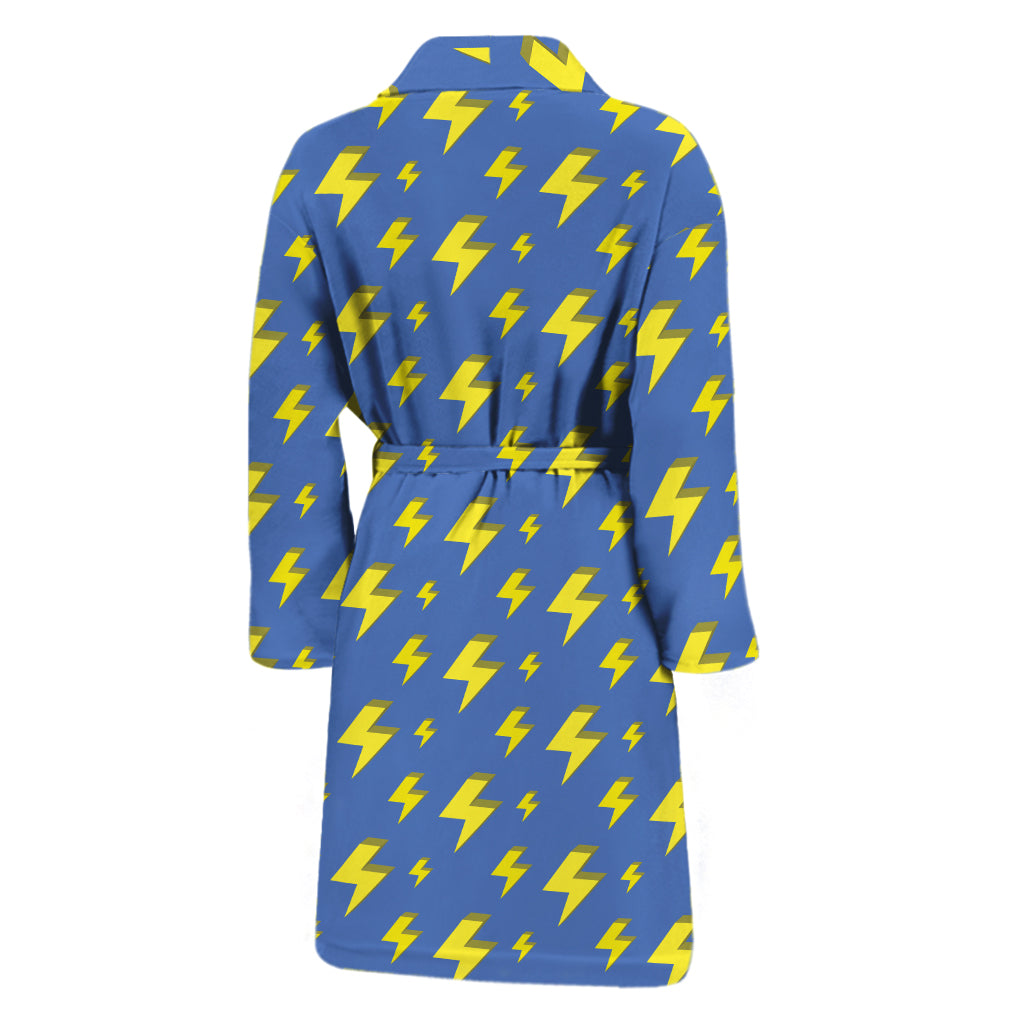 Blue And Yellow Lightning Pattern Print Men's Bathrobe
