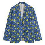 Blue And Yellow Lightning Pattern Print Men's Blazer