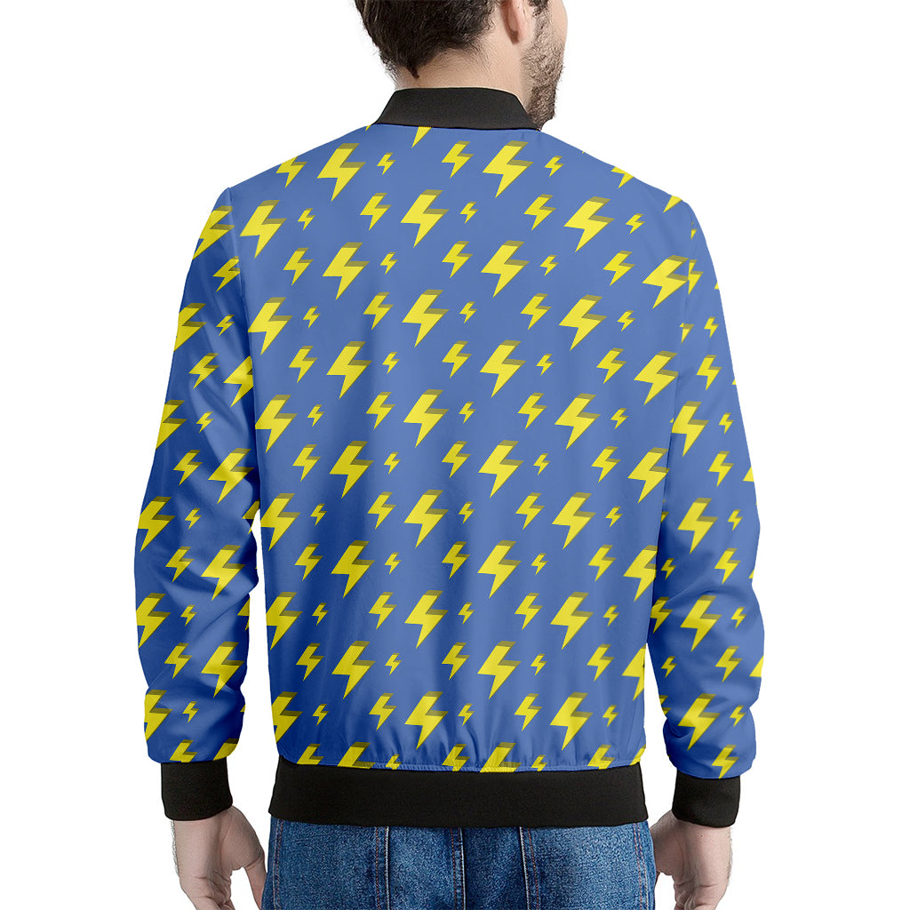 Blue And Yellow Lightning Pattern Print Men's Bomber Jacket