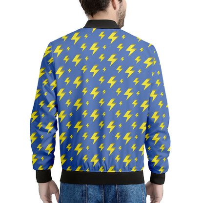 Blue And Yellow Lightning Pattern Print Men's Bomber Jacket