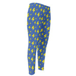 Blue And Yellow Lightning Pattern Print Men's Compression Pants