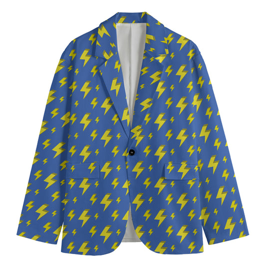 Blue And Yellow Lightning Pattern Print Men's Cotton Blazer