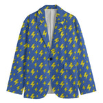 Blue And Yellow Lightning Pattern Print Men's Cotton Blazer