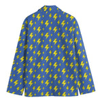 Blue And Yellow Lightning Pattern Print Men's Cotton Blazer