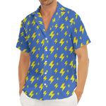 Blue And Yellow Lightning Pattern Print Men's Deep V-Neck Shirt