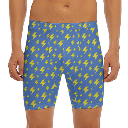 Blue And Yellow Lightning Pattern Print Men's Long Boxer Briefs