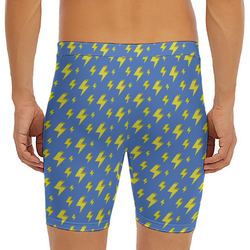 Blue And Yellow Lightning Pattern Print Men's Long Boxer Briefs