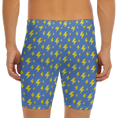 Blue And Yellow Lightning Pattern Print Men's Long Boxer Briefs