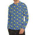 Blue And Yellow Lightning Pattern Print Men's Long Sleeve Rash Guard